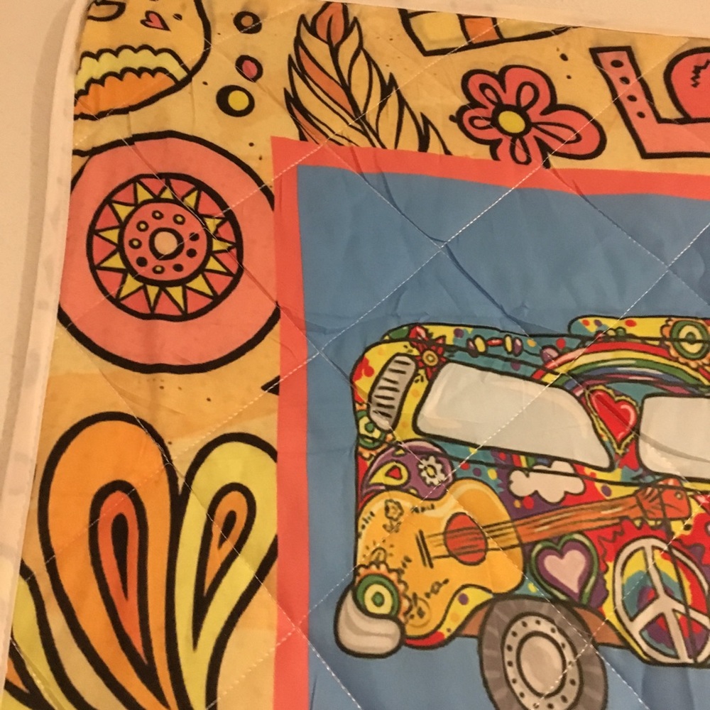 Boho Hippie Girl w/ VW’s, flowers, peace Coverlet - Picture 7 of 8